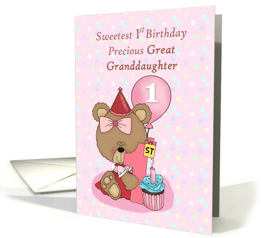 Great Granddaughter Birthday with Girl Bear Cupcake and... (1820754)