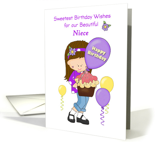 Niece Sweetest Birthday with Balloons Girl Purple and Yellow card