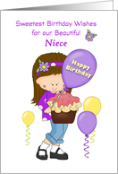 Niece Sweetest Birthday with Balloons Girl Purple and Yellow card