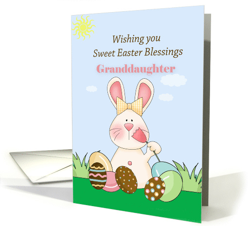 Granddaughter Easter With Bunny and Colored Eggs Pink Green Brown card