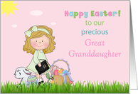 Great Granddaughter Easter with Girl and Basket Eggs and Lamb card