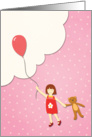 Happy Birthday - A girl, a bear and a pink balloon card