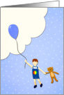 Happy Birthday - A boy, a bear and a blue balloon card