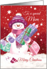 Merry Christmas Mom, Snow woman Shopping. card