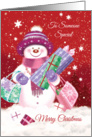 Merry Christmas, Snow woman Shopping. card