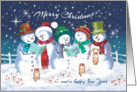 Christmas, New Year, 5 Happy Snowmen Carol Singing card