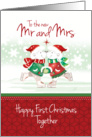 First Christmas Mr and Mrs. Cute Polar Bears Ice Skating Together. card