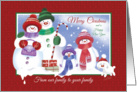 Christmas Family to Family. Cute Snowman Family with Snow Puppy. card