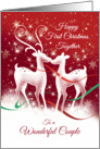 First Christmas for Couple. Two White Reindeer Silhouettes Kissing. card