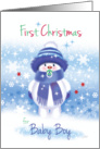 First Christmas Baby Boy - Cute Snow Baby sucking pacifier. card