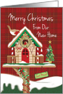 Christmas We’ve Moved. Cute Festive Birdhouse with Two Robins. card