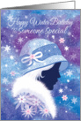 Winter Birthday - Someone Special. Girl in Blue Hat. card