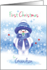 Grandson’s 1st Christmas - Cute Snow Baby sucking Pacifier card