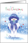 1st Christmas Nephew - Cute Snow Baby sucking Pacifier card