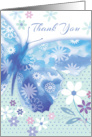 Thank You Blue Decorative Butterfly with Flowers Blank card