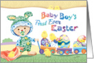 Baby Boy’s 1st Easter - Woolly Baby Bunny with Chicks and Eggs card