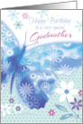 Birthday for Godmother Blue Decorative Butterfly with Flowers card