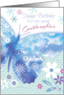 Birthday for Goddaughter Blue Decorative Butterfly with Flowers card