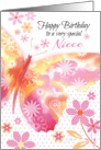 Birthday for Niece - Pink and Orange Decorative Butterfly with Flowers card