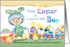 Happy Easter Little Boy - Woolly Boy Bunny with Chicks and Eggs card