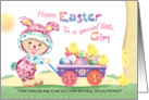 Happy Easter Little Girl - Woolly Girl Bunny with Chicks and Eggs card