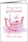 Birthday for Friend - Ladies Pink Shoes with Perfume and lipstick card