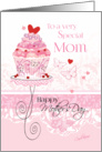 Mother’s Day, Mom - Pink Cupcake on Stand with Lace - Effect card