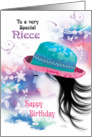 Teenage Niece, Birthday- Girl in Hat with Decorative Design card
