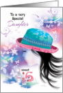 Daughter, 16th Birthday - Girl in Hat with Decorative Design card