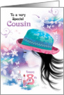 Cousin, 18th Birthday - Girl in Hat with Decorative Design card