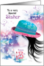 Sister, 18th Birthday - Girl in Hat with Decorative Design card