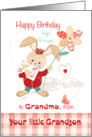 Birthday, Grandma from Grandson - Cute Bunny with Tall Flower card
