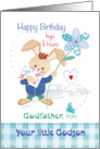 Birthday, Godfather from Godson - Cute Bunny with Tall Flower card