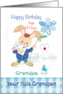 Birthday, Grandpa from Grandson - Cute Bunny with Tall Flower card