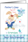 Father’s Day, Grandpa, Grandson - Cute Bunny with Tall Flower card