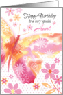 Aunt, Birthday - Pink and Yellow Butterfly card