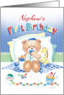 Nephew’s 1st Birthday - Boy Teddy, Pillows Giraffe card