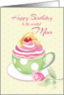 Mom, Birthday - Cupcake in green cup card