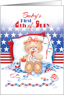 4th of July, Baby’s Girl’s 1st - Teddy with Stars and Stripes card
