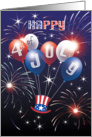 Happy 4th of July - Fireworks, Balloons, and Top Hat card