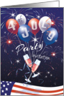 4th Of July, Party Invitation - 2 Glasses, Balloons, and Fireworks card