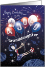 Granddaughter, July 4th Birthday - Girl Floats in Space with Balloons card