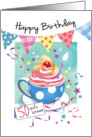 Birthday, 50 Plus - Cupcake in Cup, Bunting & Streamers card