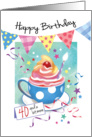 Birthday, 40 Plus - Cupcake in Cup, Bunting & Streamers card