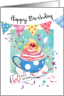 Birthday, 60 Plus - Cupcake in Cup, Bunting & Streamers card