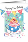 Birthday, 90 Plus - Cupcake in Cup, Bunting & Streamers card