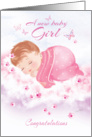 Congratulations, New Baby Girl - Baby Girl Asleep on Clouds card
