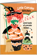 Halloween, Cupcakes - Cute Cupcake Little Witch with Cupcake Cat card