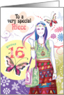 Niece, 16th Birthday - Hippy Teen with Flowers and Butterflies card
