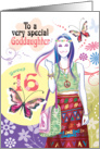 Goddaughter, 16th Birthday - Hippy Teen with Flowers and Butterflies card